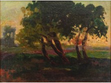 Ismeretlen festő : Naplemente fákkal