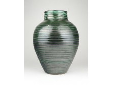 Régi zöld fekete kerámia váza 20.5 cm