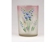 Antik festett fújt üveg virágos pohár