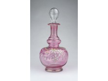 Antik festett rózsaszín fújt dugós üveg 20cm ~ 1890 körül
