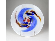 Művészi muránói színezett mid century fújt üveg dísztál 22 cm