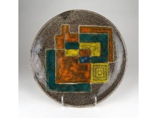 Pál Ilona retro geometrikus absztrakt kerámia falitál 25 cm