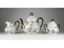 Antik porcelán kézifestéssel ellátott teáskészlet 3 fő darab 1800-as évek!
