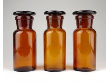 Régi dugós gyógyszertári 75 ml barna patika üveg készlet 3 darab 