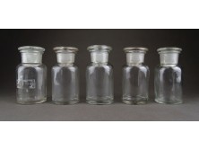 Régi dugós gyógyszertári 100 ml patika üveg készlet 5 darab 