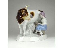 Régi Carl Scheidig Grafenthal porcelán tehénfejő nő szobor 18 cm