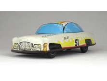 Antik lemezárugyári fehér taxi Meteor lendület autó 16 cm