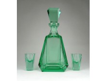 Antik art deco csiszolt zöld üveg pálinkás készlet Moser jellegű üveg