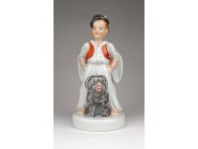 Régi Herendi porcelán juhász figura pulival 15.5 cm