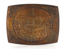 Csontos László (?) : Pécs látképe bronz plakett 22 x 28 cm