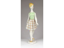 Retro szoknyás hölgy Hollóházi porcelán figura 24.5 cm