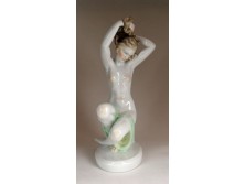 Nagy méretű Herendi fürőző női akt Lux Elek 37.5 cm
