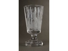 Antik csiszolt nyuszis Biedermeier talpas fújt üveg pohár