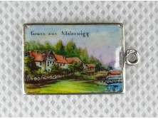 Antik kézzel festett porcelán medál miniatűra jelzett ezüst foglalatban