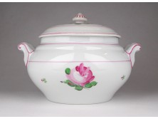 Antik holicsi mintás kézzel festett porcelán levesestál