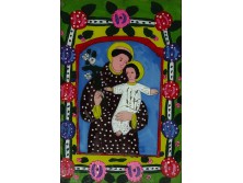 Antik erdélyi üveg ikon : Szent József a kis Jézussal 