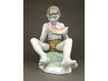 Zsolnay dinnye evő fiú porcelán szobor RITKA!