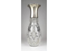 Antik ananász alakú kristály váza ezüst peremmel 31.5 cm