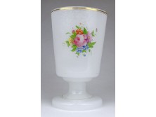 Antik virágmintás tejfehér Biedermeier talpas pohár 12.5 cm