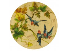 Keretezett madaras akvarell selyemkép 52 x 52 cm