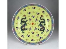 Jelzett sárkányos kínai porcelán tányér 25.5 cm