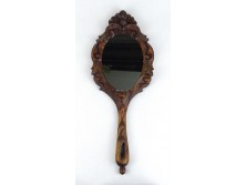 Antik faragott pipere tükör fecske intarzia 38 x 15 cm
