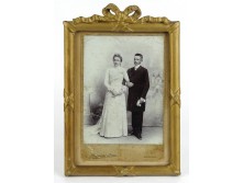 Antik Belgráder Soma esküvői fotográfia masnis aranyozott keretben