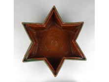 Antik Dávid-csillag alakú zöld mázas cserép kuglófsütő forma