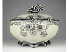 Régi nagyméretű ezüstözött csipkemintás WALDERSHOF BAVARIA porcelán cukorkínáló bonbonier 