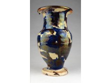 Antik folyatott ónmázas cserép váza 16 cm
