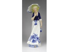 Régi GDR porcelán esernyős női figura 26.5 cm