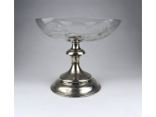 Antik jelzett ezüst talpas üveg asztalközép kínáló 132 gr