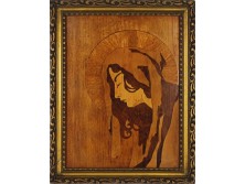 Régi gyönyörű szecessziós madonna intarziakép keretben 29.5 x 23.5 cm