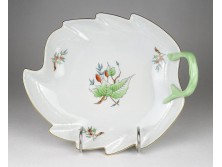 Régi hecsedlis levél alakú Herendi porcelán tál kínáló tál