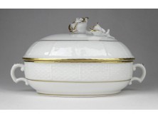 Aranyozott fehér rózsadíszes Herendi porcelán bonbonier