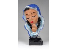 Régi mázas art deco kerámia Madonna vitrintárgy 15 cm
