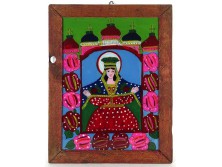 Antik erdélyi üveg ikon népi Szűz Mária ábrázolással  46.5 x 36.5 cm