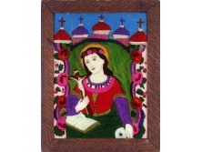 Antik erdélyi üveg ikon Mária korpusszal 47 x 37 cm