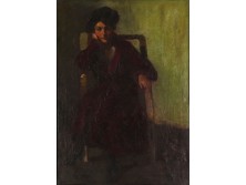XX. századi magyar festő : Kalapos hölgy székben