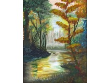XX. századi festő : Őszi erdő patakkal