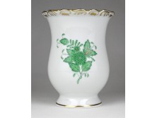 Zöld Apponyi mintás Herendi porcelán váza 12 cm