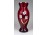 Régi piros kézzel festett aranyozott üveg váza 20 cm