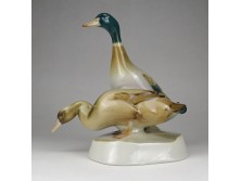 Régi nagyméretű Zsolnay - Sinkó porcelán kacsa pár 18.5 cm
