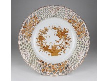 Ritka indiai kosár mintás Herendi porcelán dísztál falitányér 24 cm