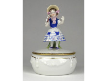 Antik kislány figurás porcelán bonbonier 12.5 cm