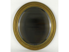 Régi ovális alakú réz tükörkeret metszett tükörrel