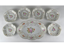 Kézi festésű Hollóházi porcelán süteményes készlet