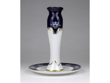 Kék szegélyes Zsolnay Pompadour porcelán gyertyatartó 14 cm