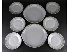 Régi jelzett Hüttl Tivadar porcelán 6 személyes süteményes készlet