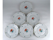 Régi pipacsos Herendi porcelán süteményes tányér készlet 6 darab